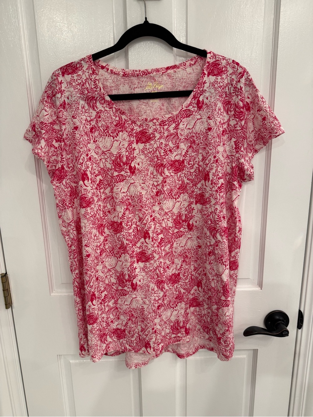Lily Pulitzer Women's Short Sleeve Scoop Neck Top - Pink Floral Print